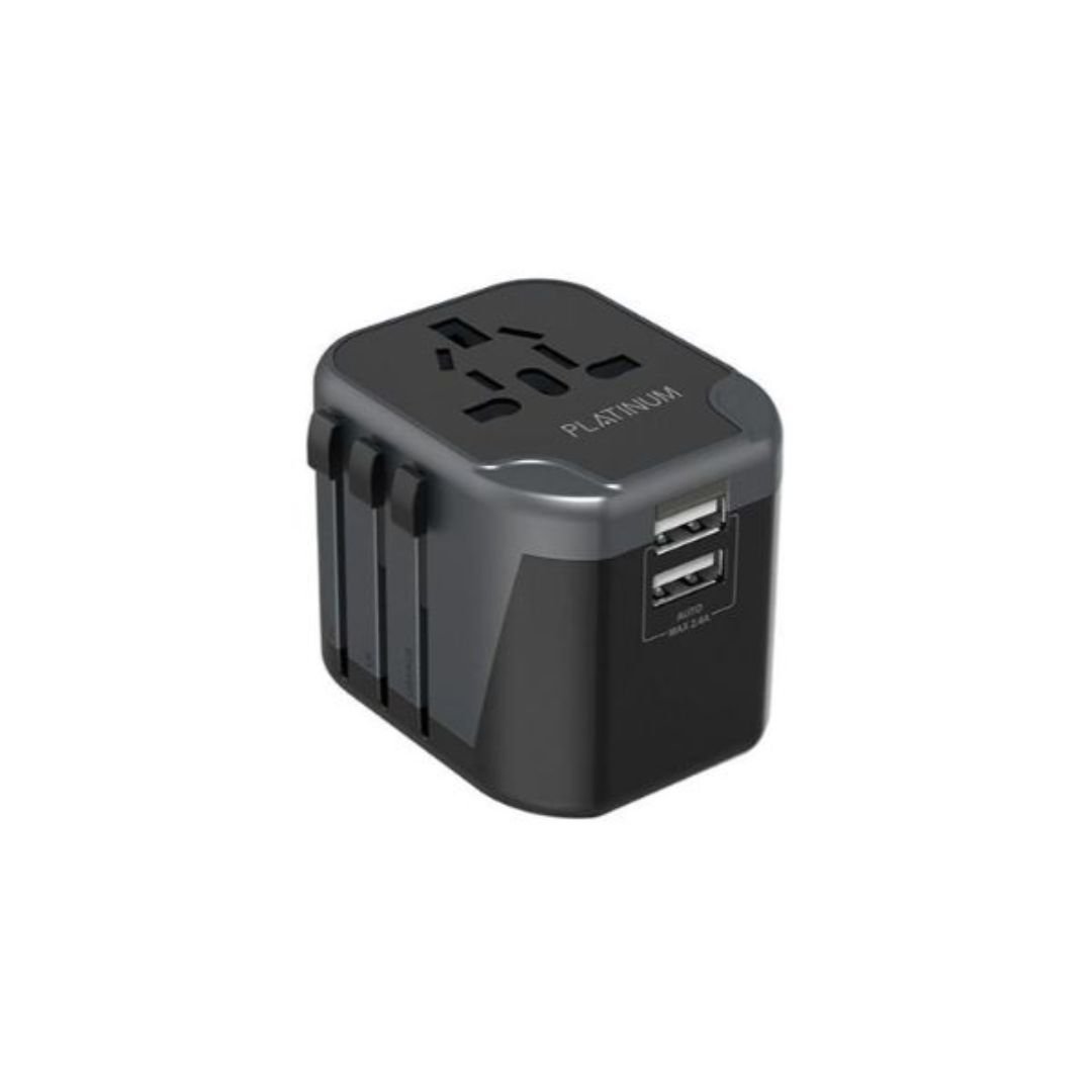 Platinum Universal Travel Adapter Dual USB 2.4A Black