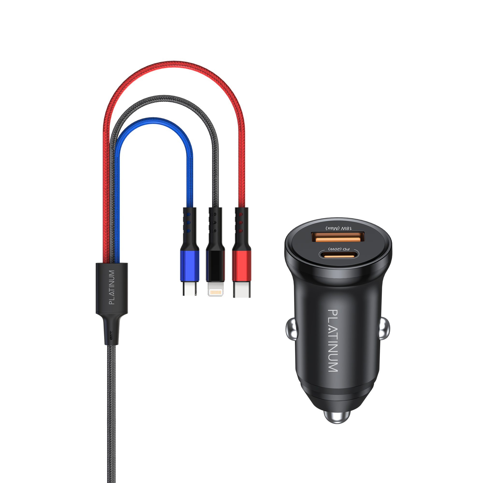 Platinum VITAL Series Mini Car Charger PD 20W + 3in1 Cable - Black - P-COMVTCLA3N1