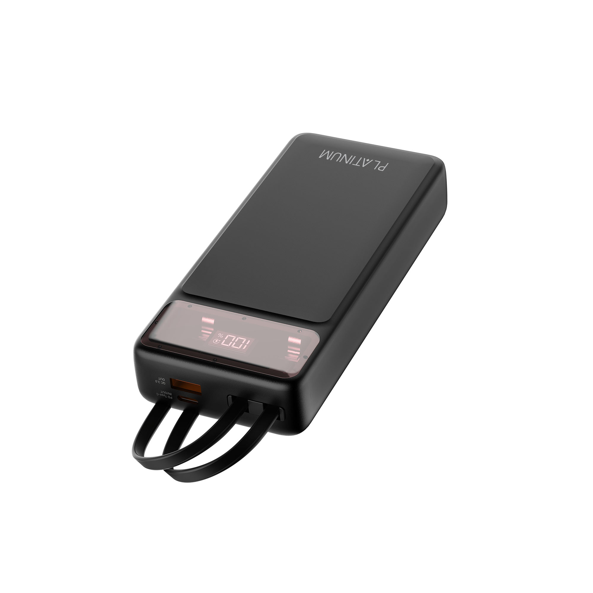 Platinum JOVIAL Series Power Bank 20000mAh Built-in Cables - Black - P-PBJVL20PDBK