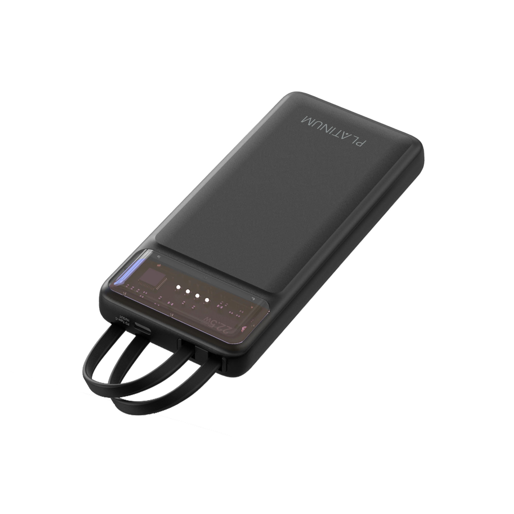 Platinum JOVIAL Series Power Bank 10000mAh Built-in Cables - Black - P-PBJVL10PDBK