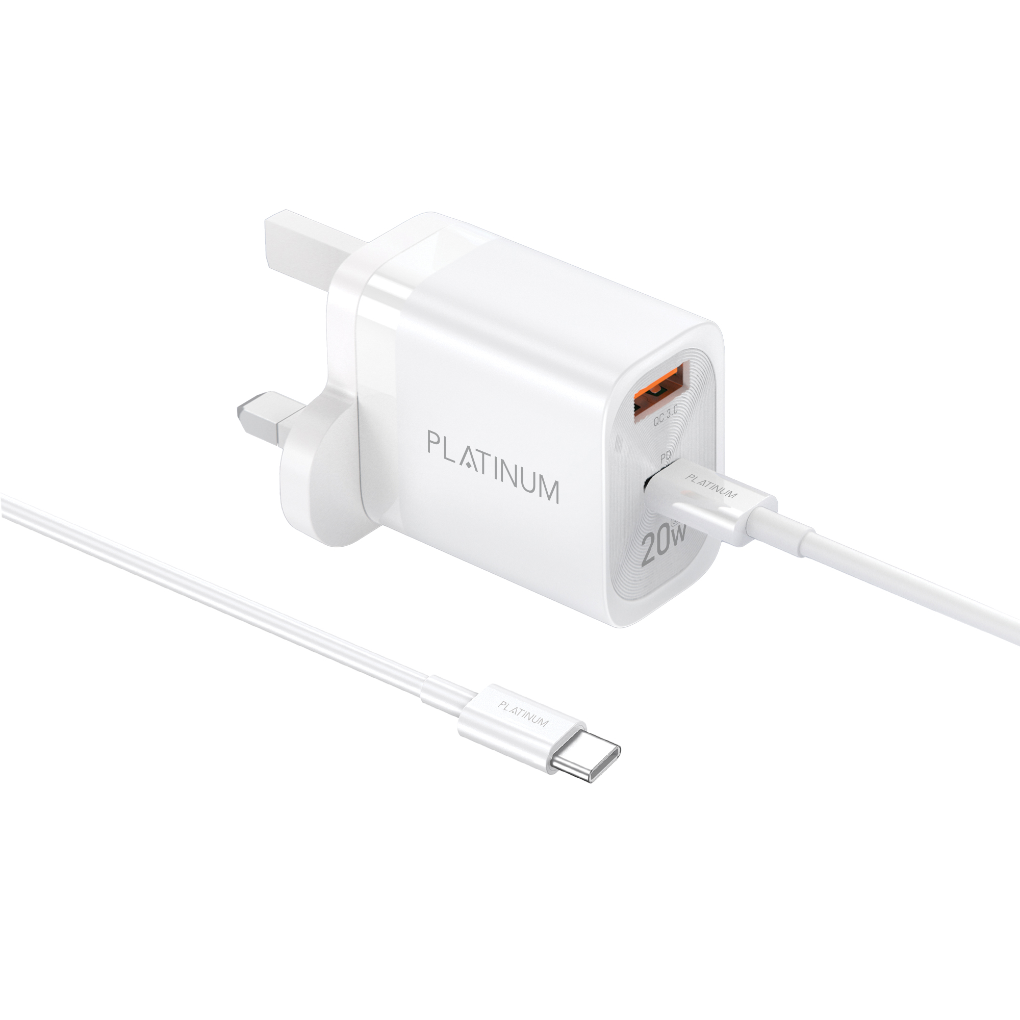 Platinum GLORY Series PD Wall Charger + PD Cable C White - P-COMGPDCWH