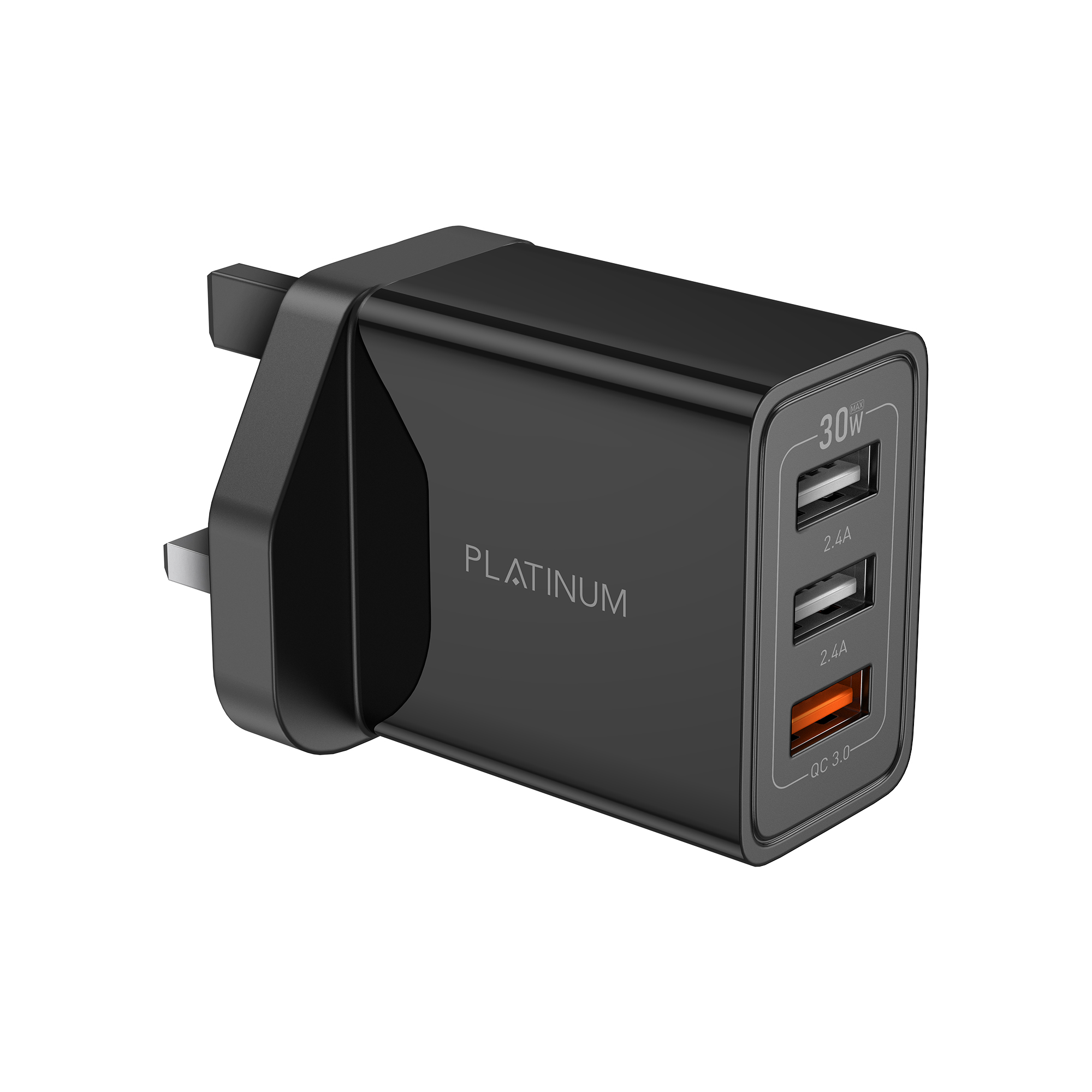 Platinum GLORY Series Wall Charger QC+2USB 5.1A - Black - P-CHRGLQCBK